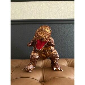 Cost Plus World Market T-Rex Dinosaur Hand Puppet Plush Shiny Metallic Bronze
